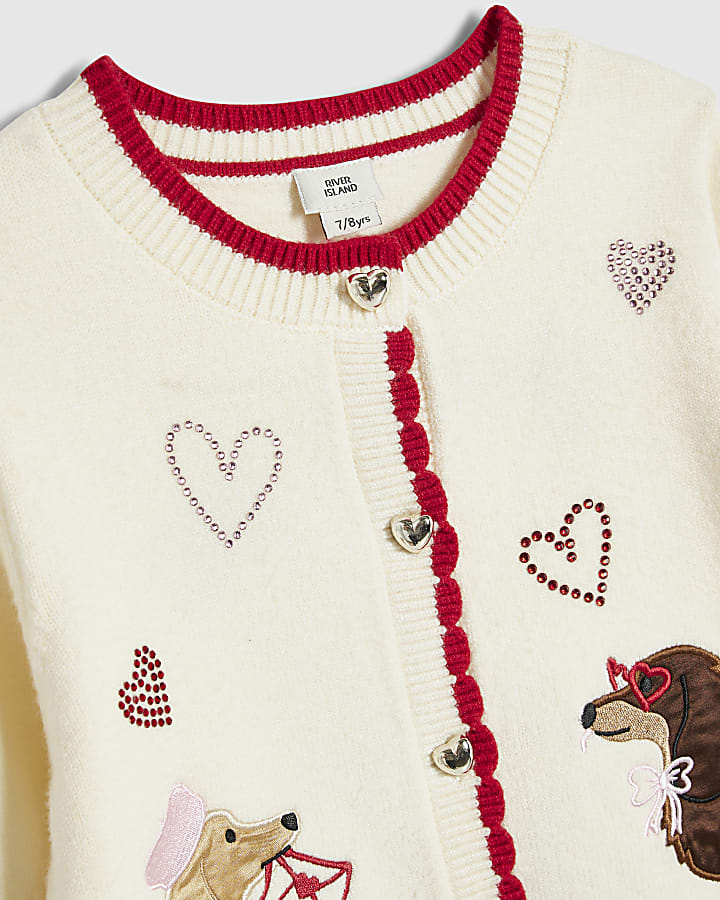 Girls Cream Dog Cardigan