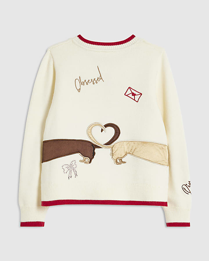 Girls Cream Dog Cardigan