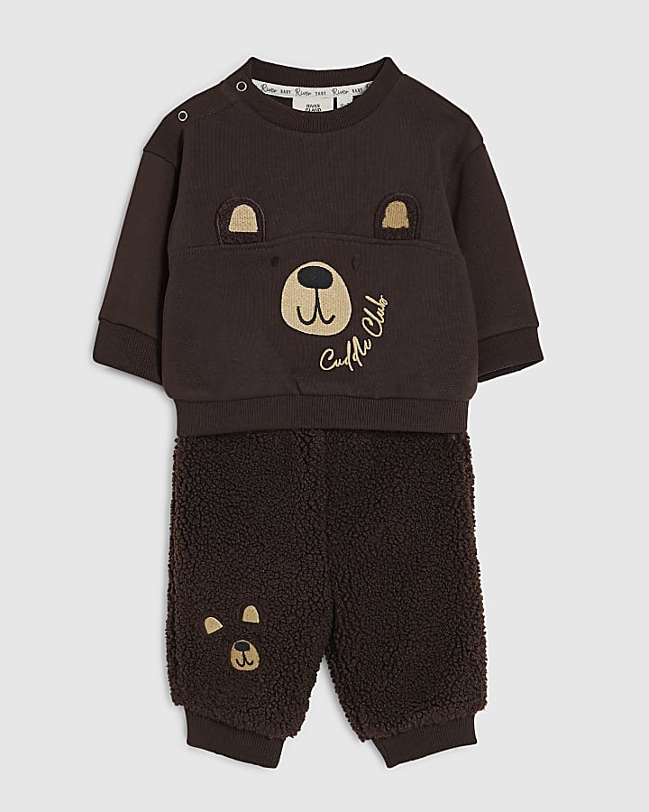 Baby Boys Brown Borg Bear Sweatshirt Set