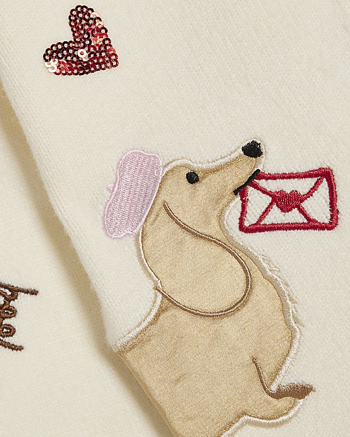 Mini Girls Cream Dogs Cardigan
