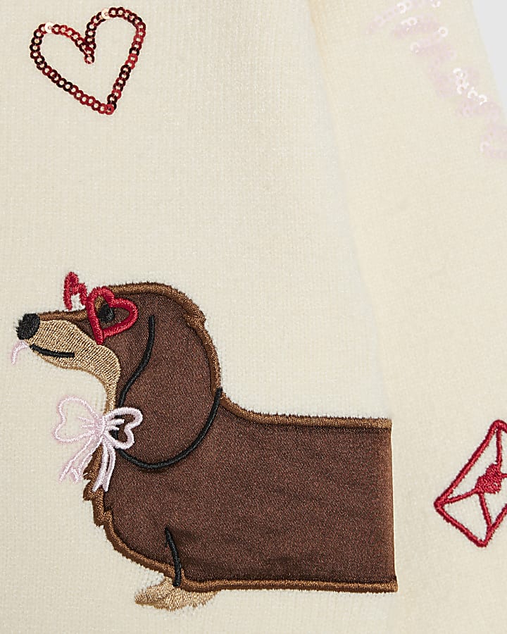 Mini Girls Cream Dogs Cardigan
