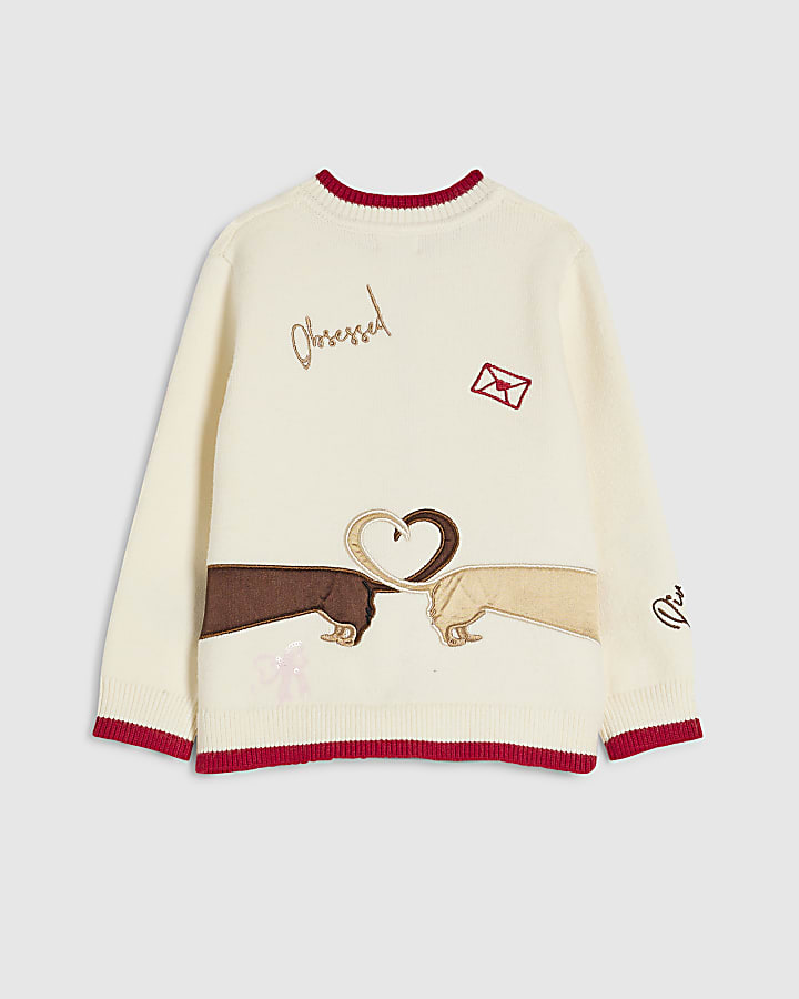 Mini Girls Cream Dogs Cardigan