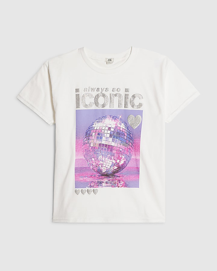 Girls White Always Iconic Disco T-Shirt