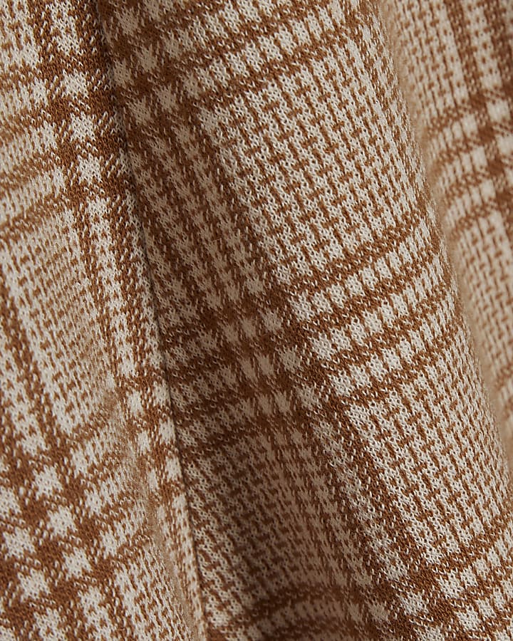 Girls Beige Check Funnel Neck Dress