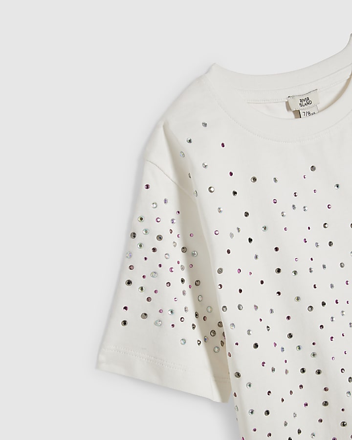 Girls White Diamante Embellished Crop Top