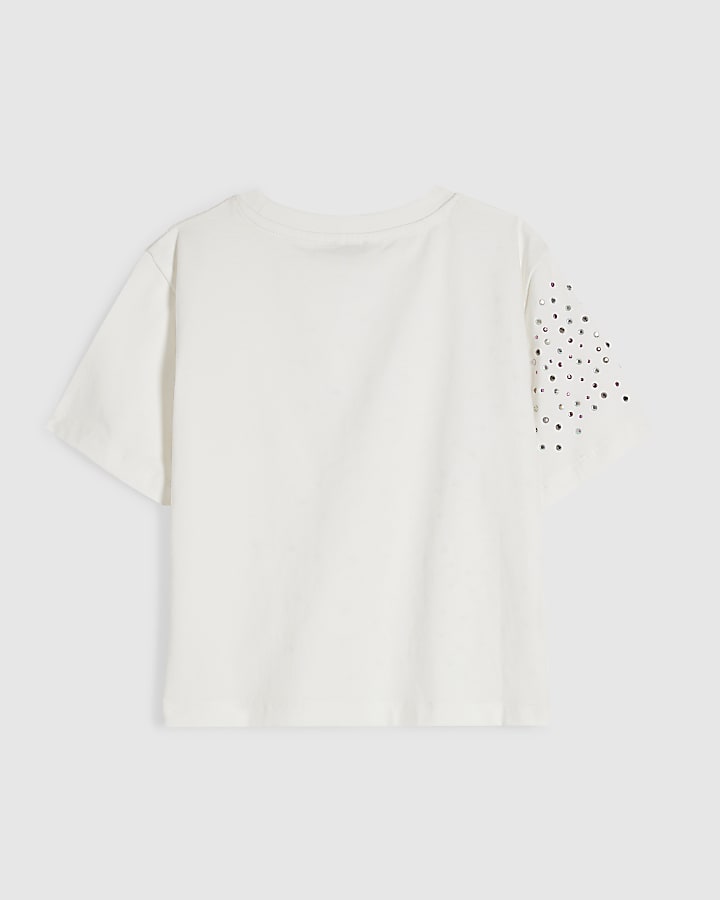 Girls White Diamante Embellished Crop Top