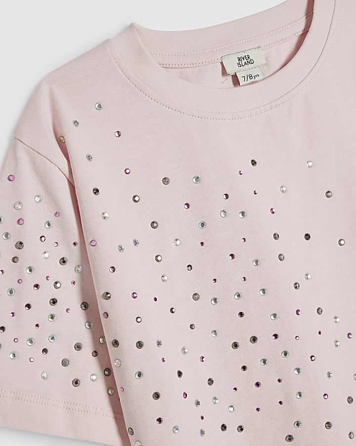 Girls Pink Diamante Embellished Crop Top