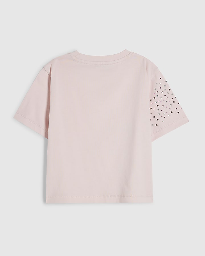 Girls Pink Diamante Embellished Crop Top