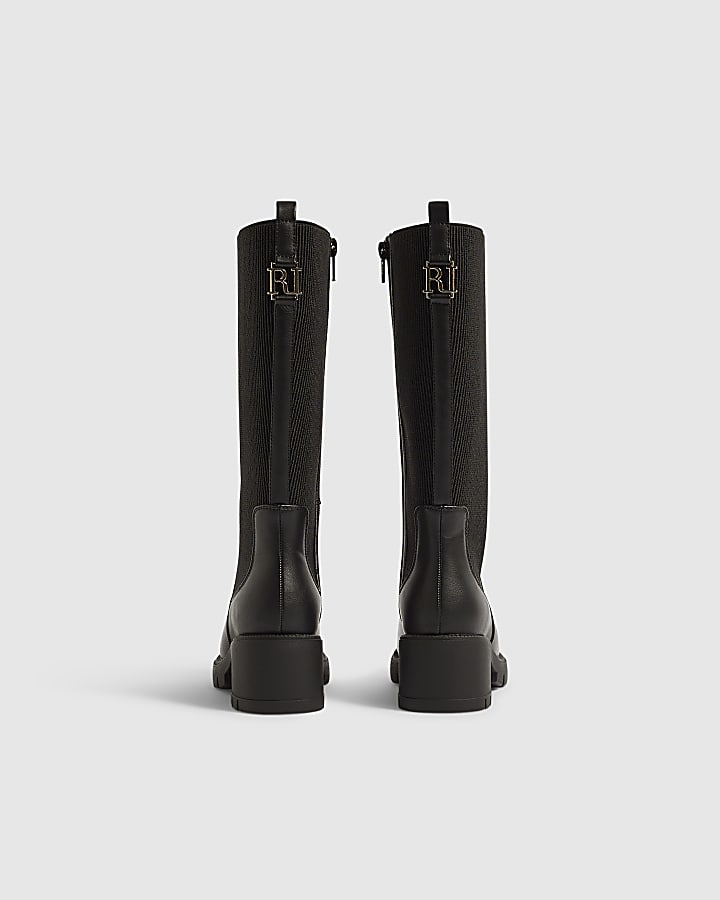 Girls Black Knee High Riding Boots