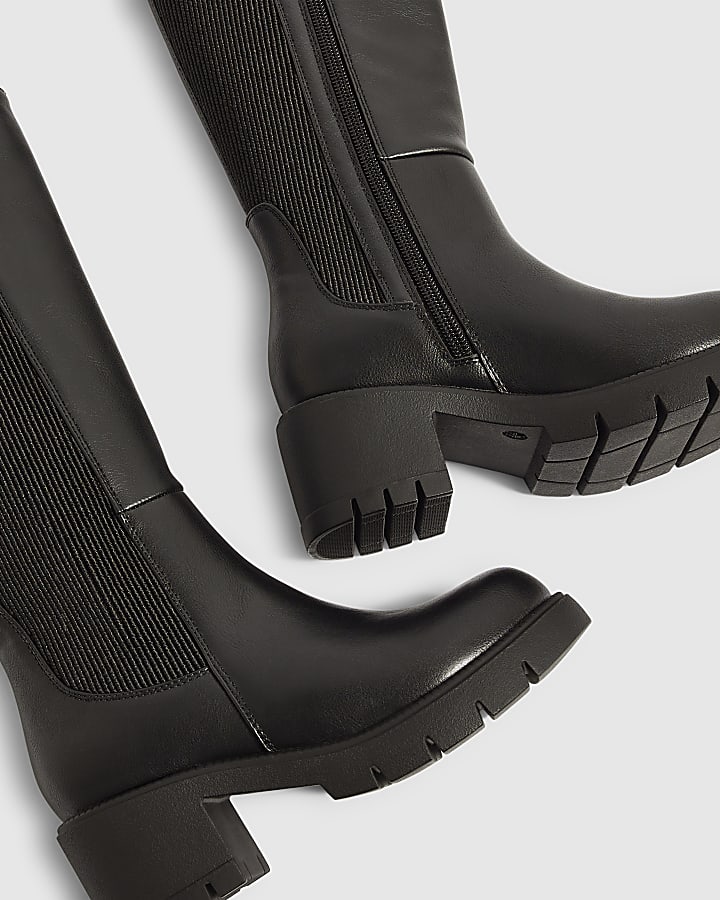 Girls Black Knee High Riding Boots
