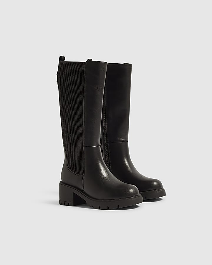 Girls Black Knee High Riding Boots