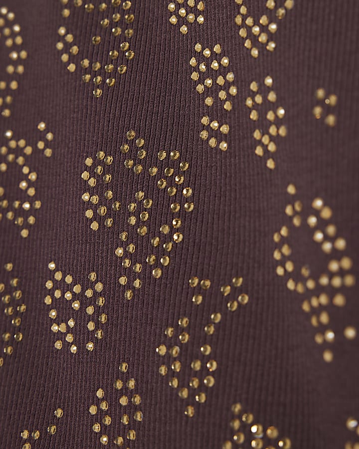 Girls Brown Diamante Leopard Print T-Shirt 
