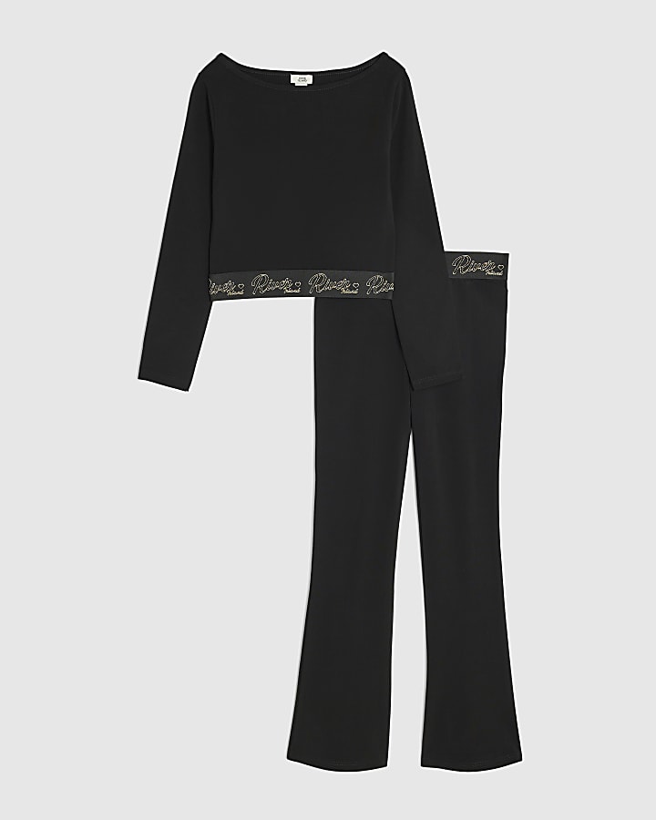 Girls Black T-Shirt And Leggings Set