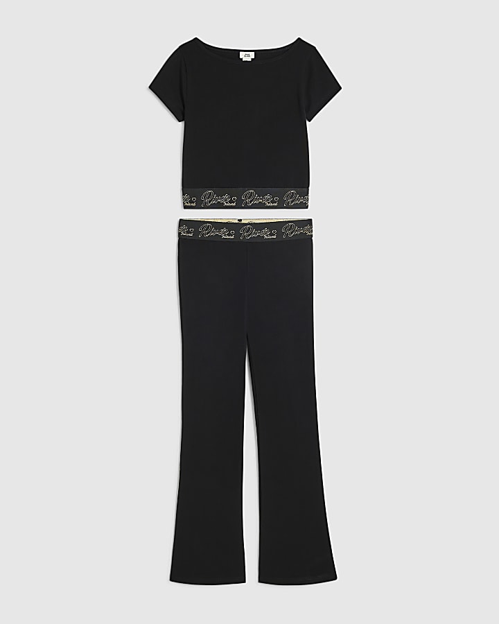 Girls Black T-Shirt And Leggings Set