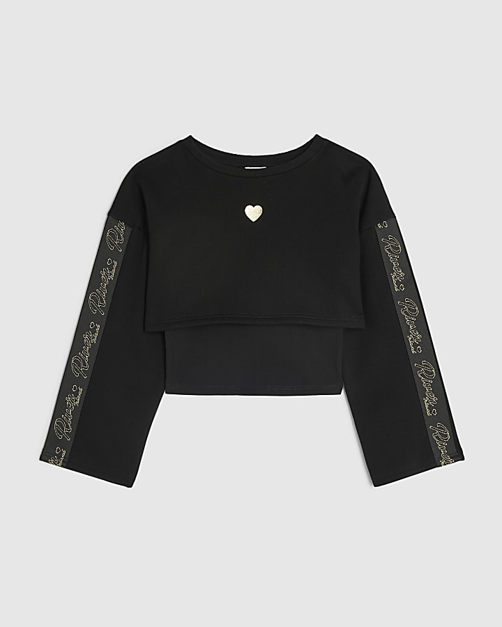 Girls Black Double Layered RI Sweatshirt