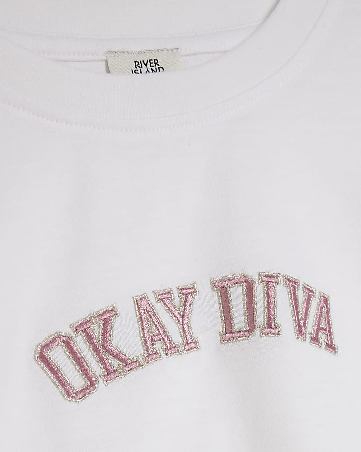 Girls White Okay Diva T-Shirt Set