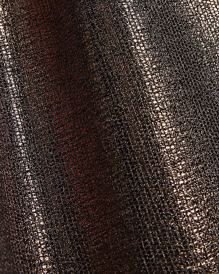 Girls Brown Metallic Top And Trousers Set
