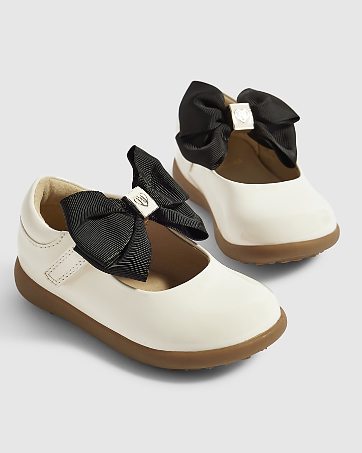 Mini Girls Cream Black Bow Mary Janes