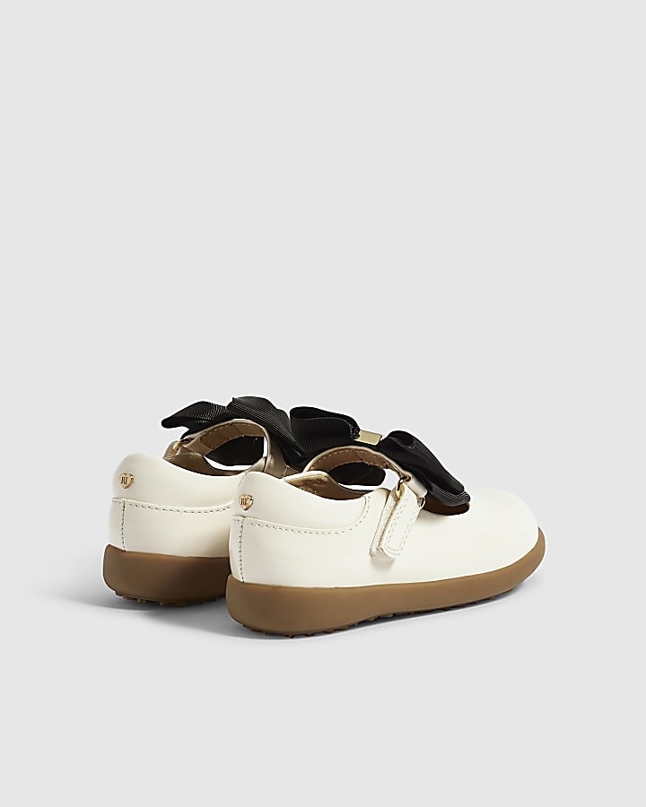 Mini Girls Cream Black Bow Mary Janes