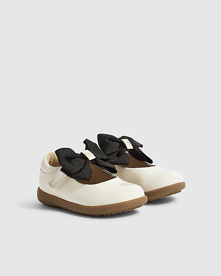 Mini Girls Cream Black Bow Mary Janes