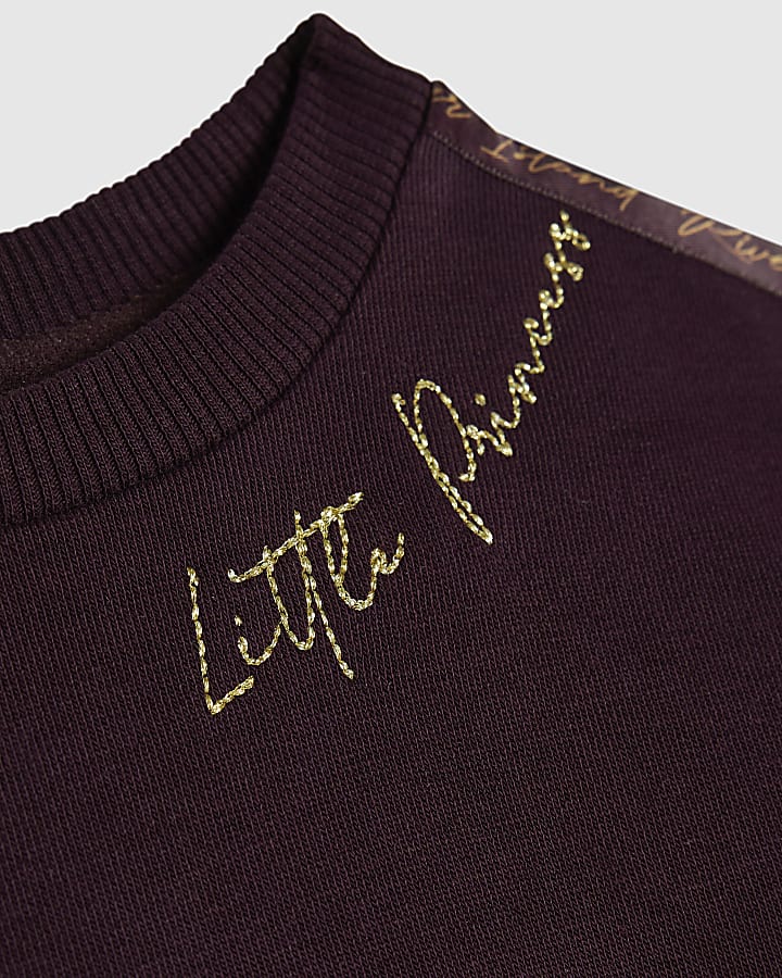 Mini Girls Purple Satin Bow Sweatshirt Set