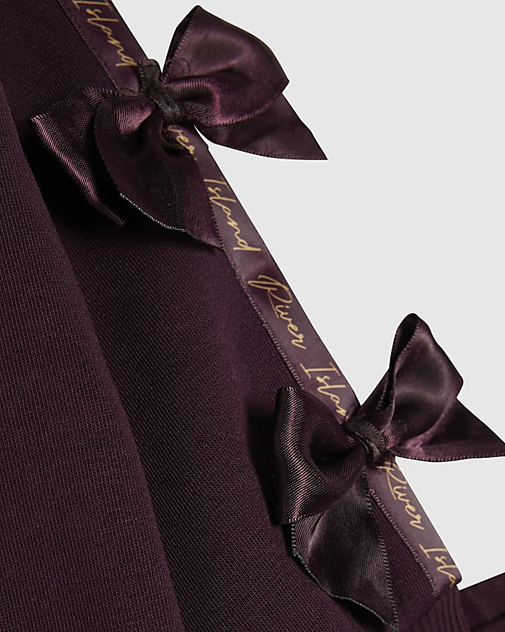 Mini Girls Purple Satin Bow Sweatshirt Set
