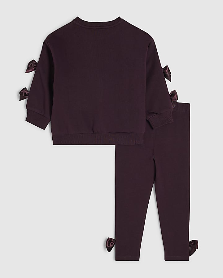 Mini Girls Purple Satin Bow Sweatshirt Set