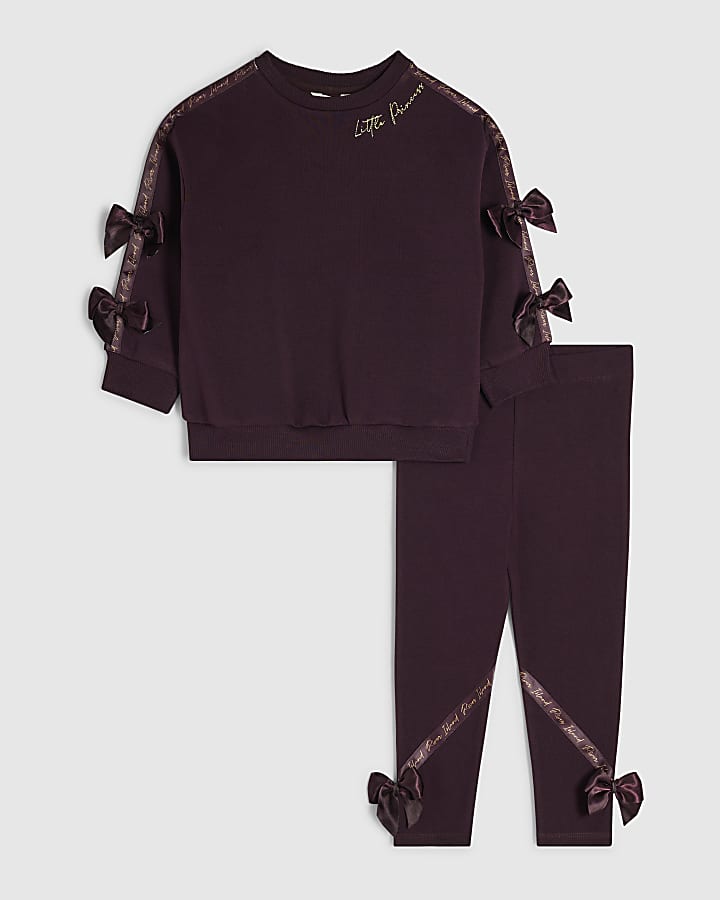 Mini Girls Purple Satin Bow Sweatshirt Set