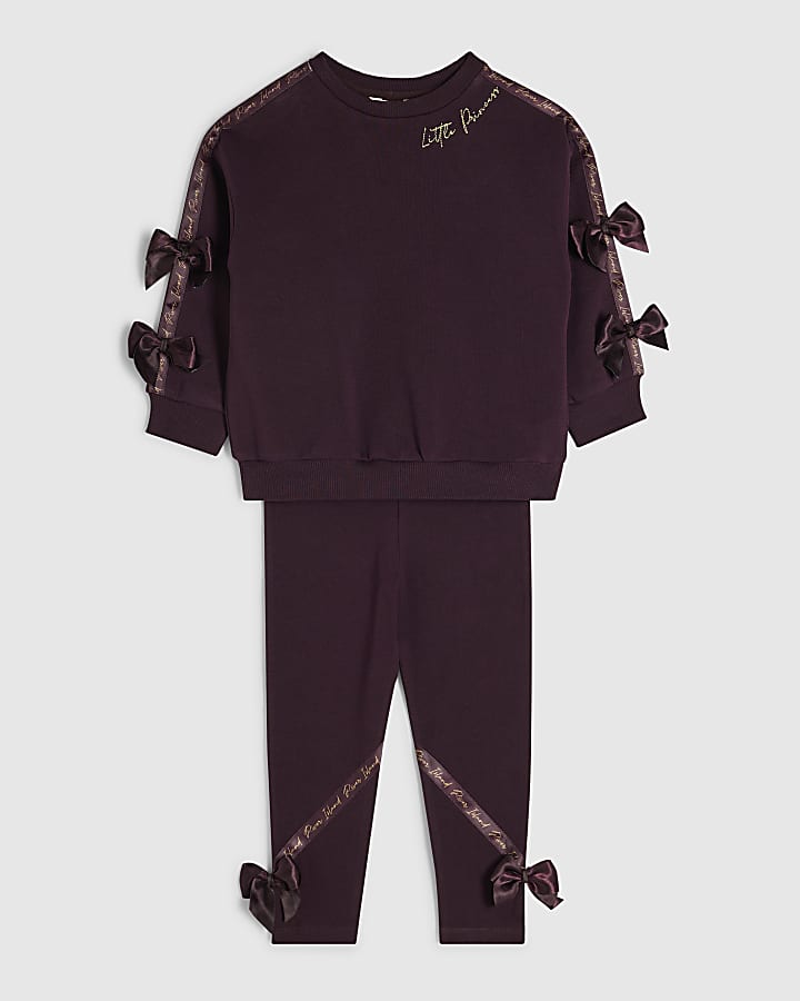 Mini Girls Purple Satin Bow Sweatshirt Set