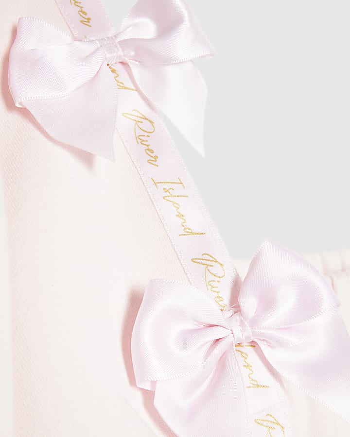 Mini Girls Pink Satin Bow Sweatshirt Set