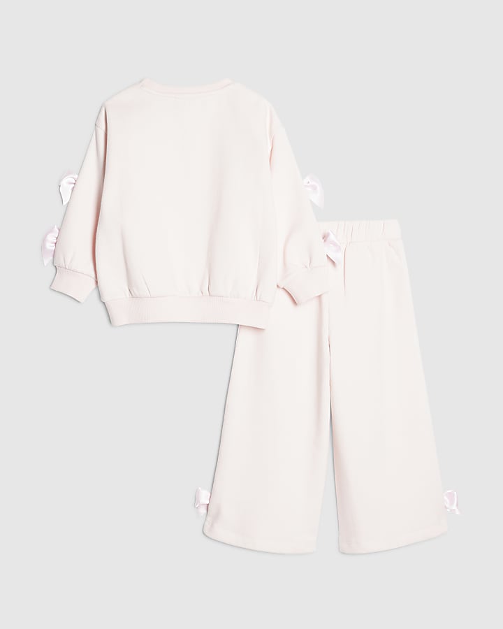 Mini Girls Pink Satin Bow Sweatshirt Set