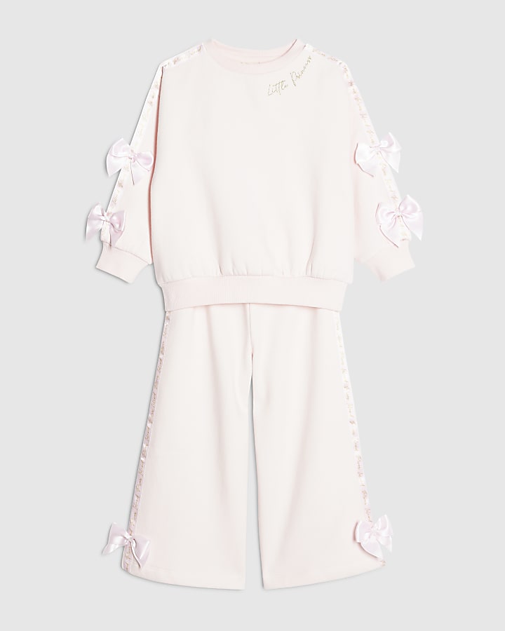 Mini Girls Pink Satin Bow Sweatshirt Set