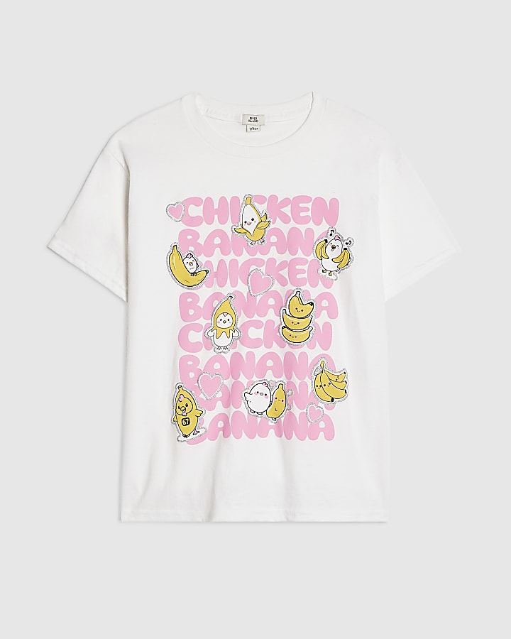 Girls White Chicken Banana T-Shirt