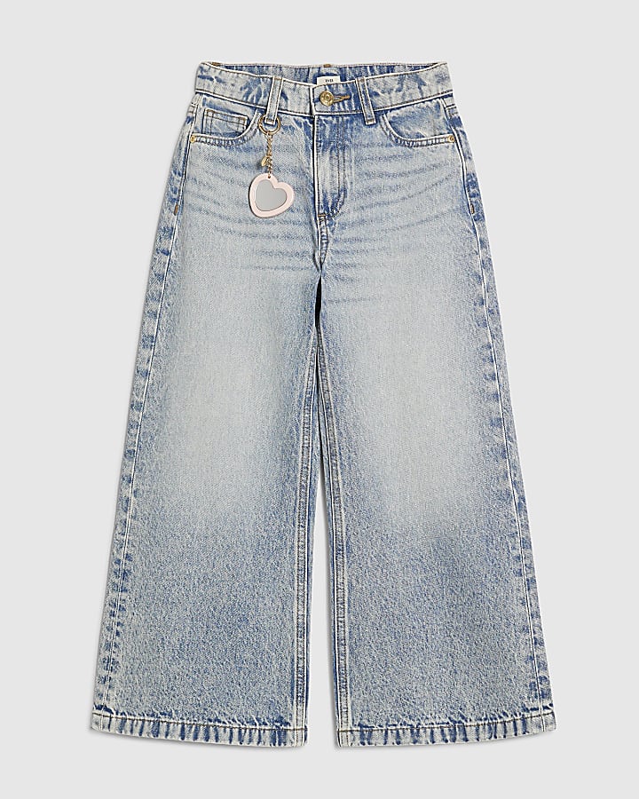 Girls High Rise Wide Leg Keychain Jeans