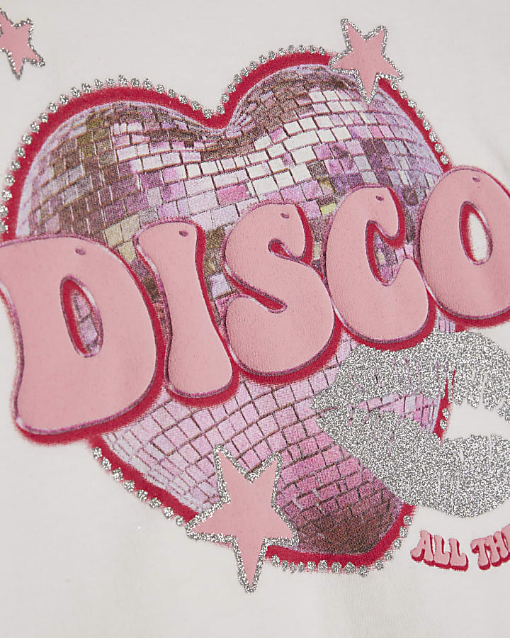 Girls White Disco All The Time T-Shirt Set