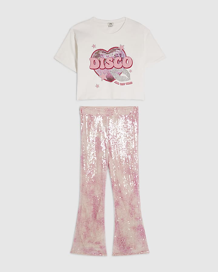 Girls White Disco All The Time T-Shirt Set