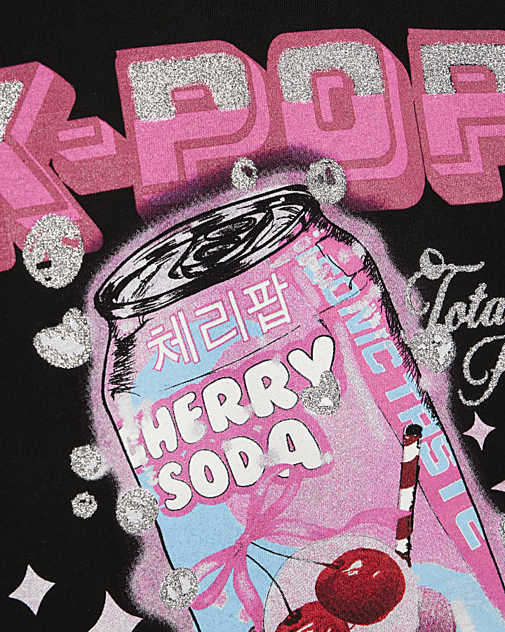 Girls Black Soda Queen T-Shirt
