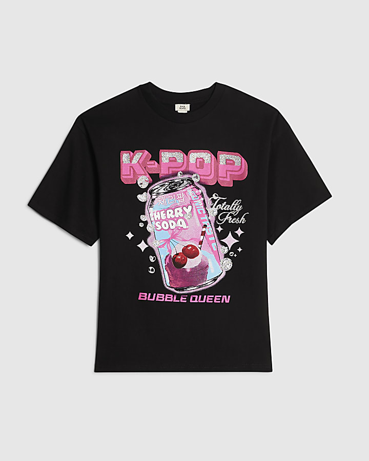 Girls Black Soda Queen T-Shirt