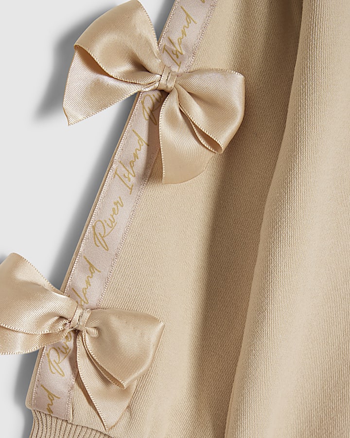 Mini Girls Brown Satin Bow Sweatshirt Set