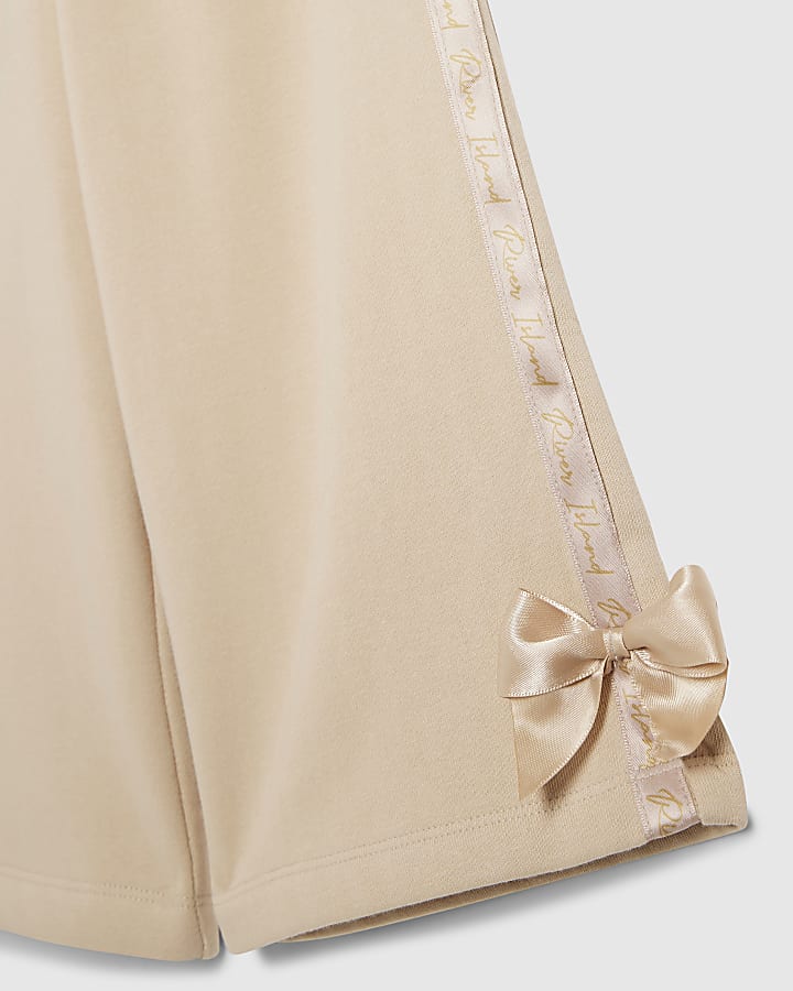 Mini Girls Brown Satin Bow Sweatshirt Set