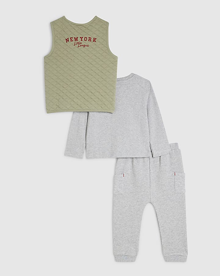 Baby Boys Khaki Bear Gilet Set Of 3