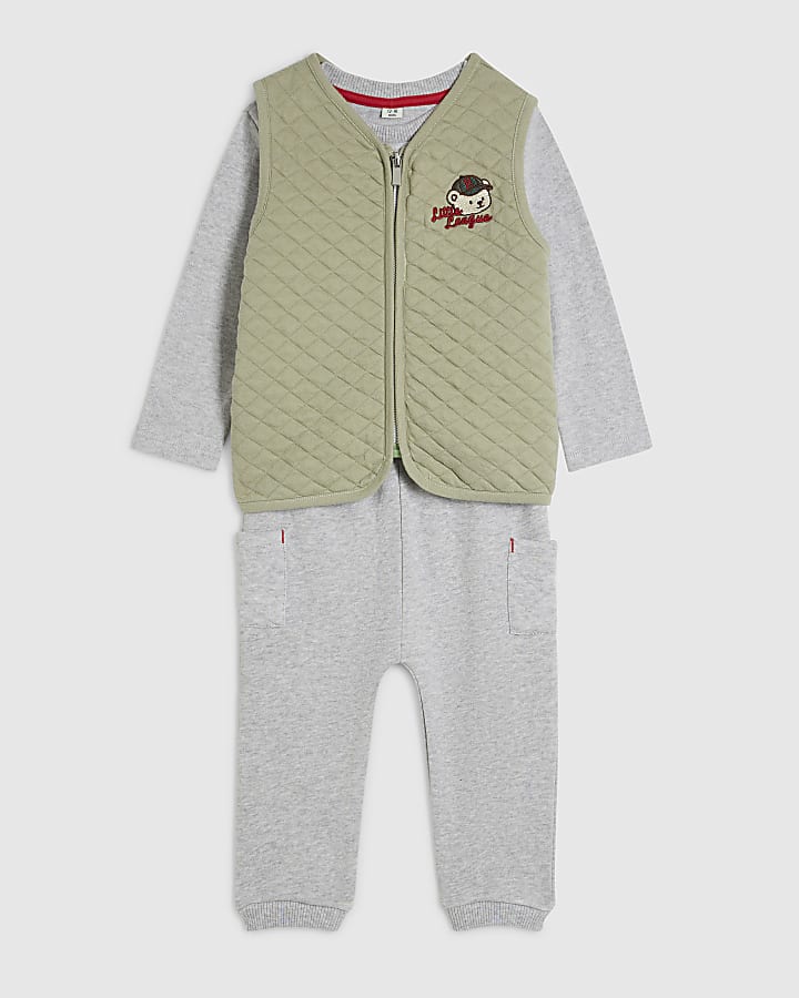 Baby Boys Khaki Bear Gilet Set Of 3