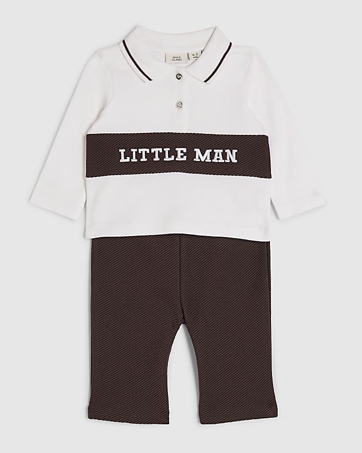 Baby Boys Brown Little Man Zip Up Shirt Set