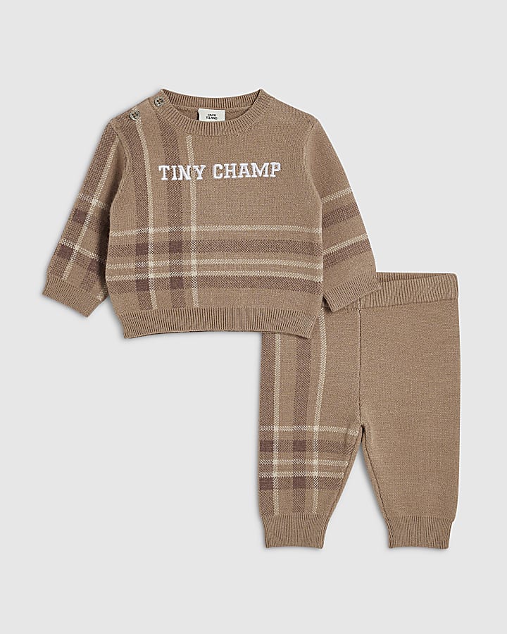 Baby Boys Brown Tiny Champ Knit Jumper Set