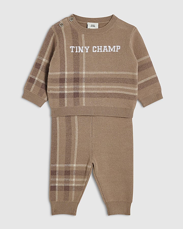 Baby Boys Brown Tiny Champ Knit Jumper Set