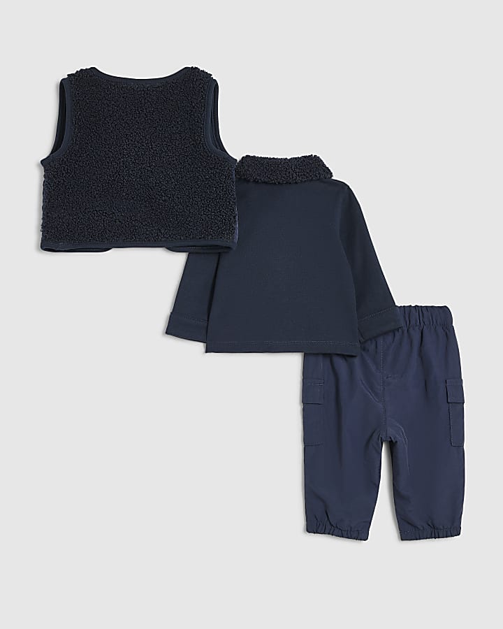 Baby Boys Navy Borg Gilet Set