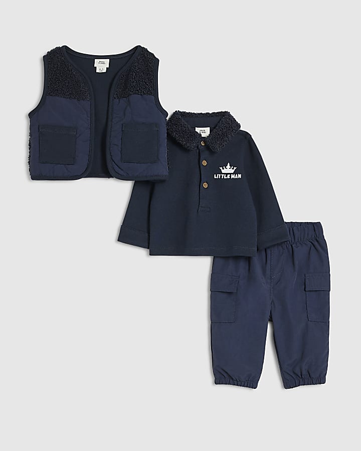 Baby Boys Navy Borg Gilet Set