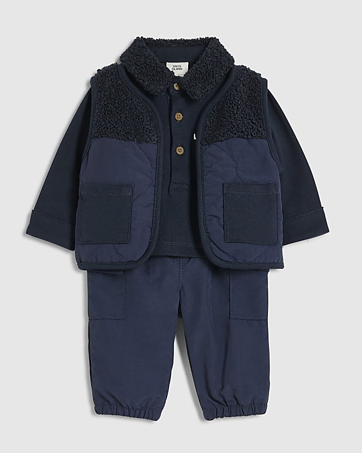 Baby Boys Navy Borg Gilet Set