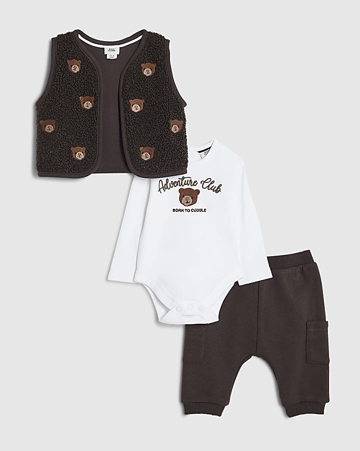 Baby Boys Brown Borg Bear Gilet Set