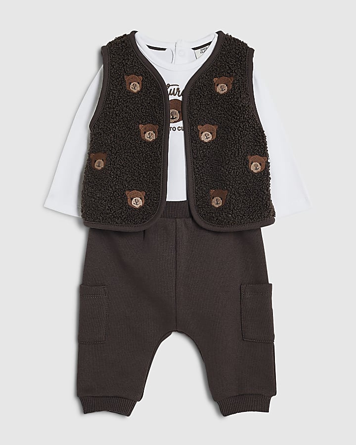 Baby Boys Brown Borg Bear Gilet Set